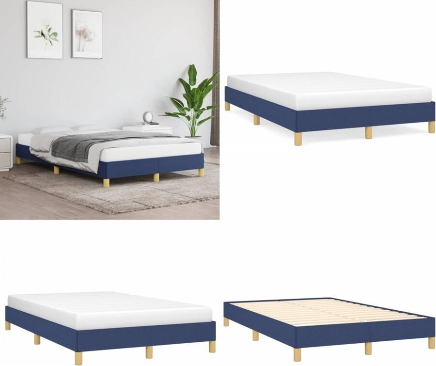VidaXL Boxspringframe stof blauw 120x200 cm Boxspringframe Boxspringframes Bed Ledikant - Foto 2