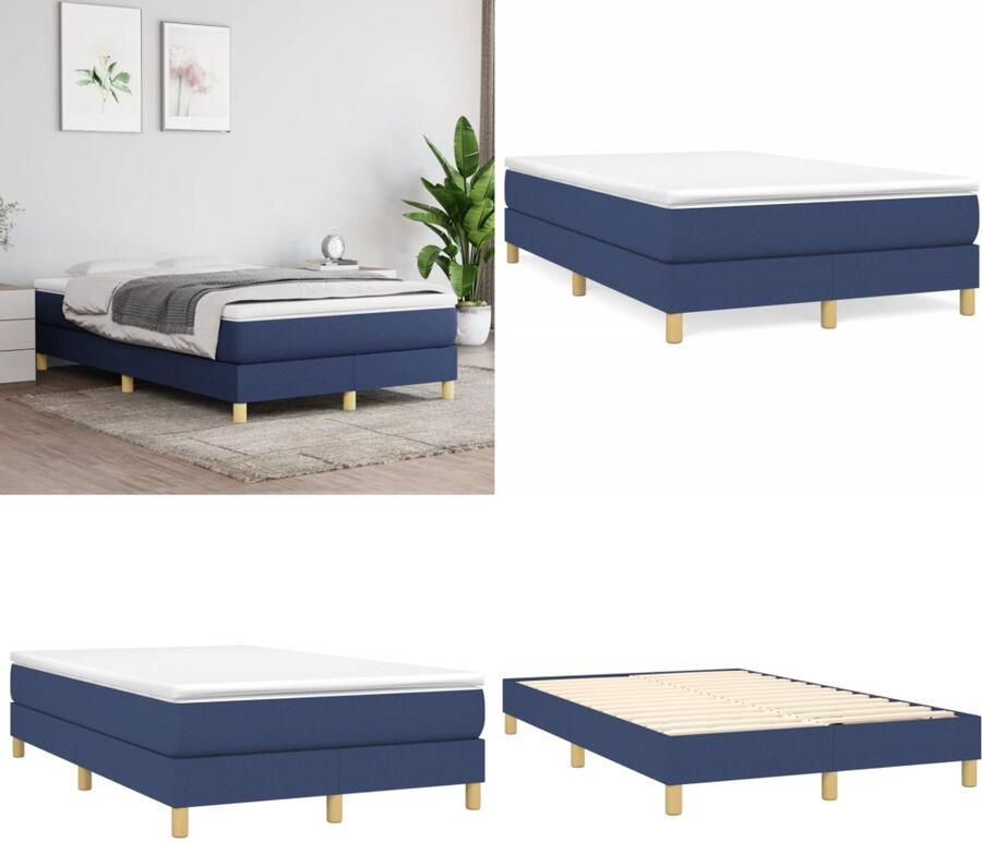 VidaXL Boxspringframe stof blauw 120x200 cm Boxspringframe Boxspringframes Bed Ledikant