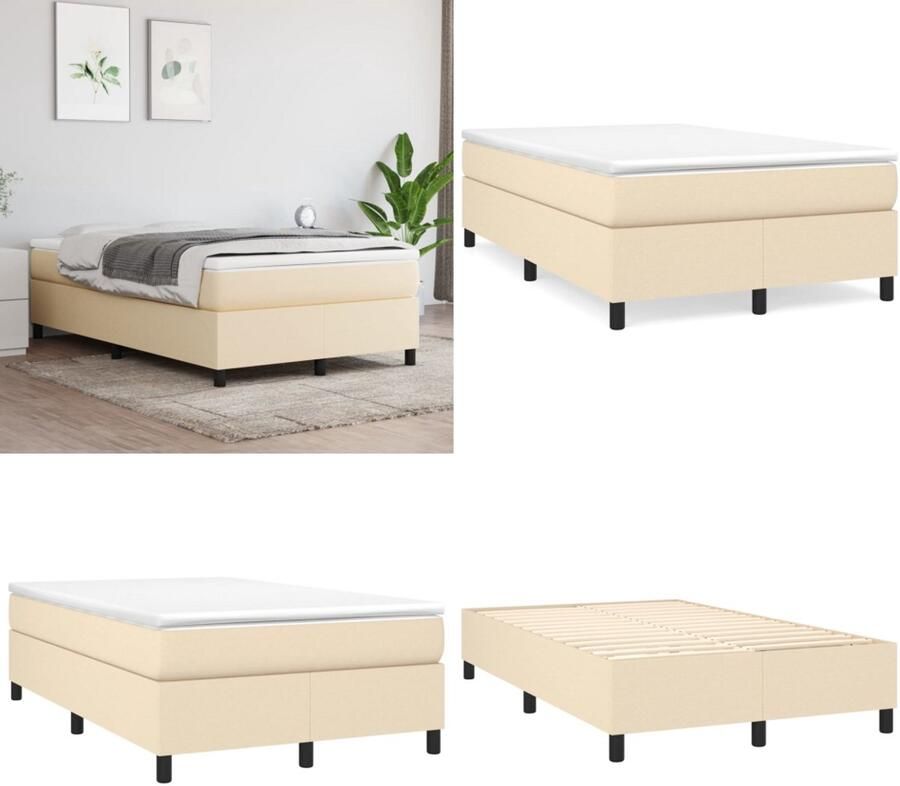 VidaXL Boxspringframe stof crèmekleurig 120x200 cm Boxspringframe Boxspringframes Bed Ledikant