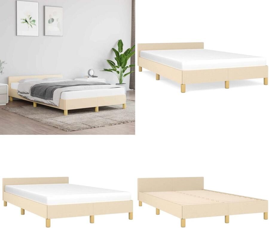 VidaXL Bedframe zonder matras 120x200 cm stof crèmekleurig Bedframe Met Hoofdeinde Bedframes Met Hoofdeindes Bed Slaapmeubel