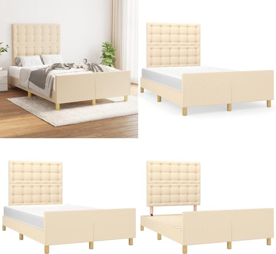 VidaXL Bedframe zonder matras 120x200 cm stof crèmekleurig Bedframe Met Hoofdeinde Bedframes Met Hoofdeindes Bed Slaapmeubel