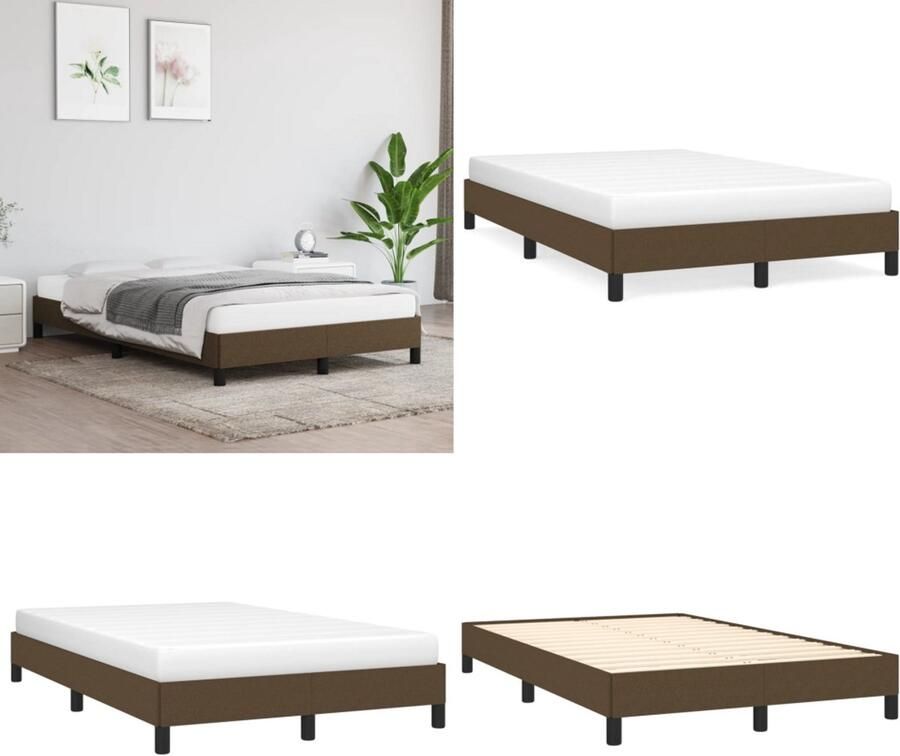 VidaXL Boxspringframe stof donkerbruin 120x200 cm Boxspringframe Boxspringframes Bed Ledikant - Foto 2