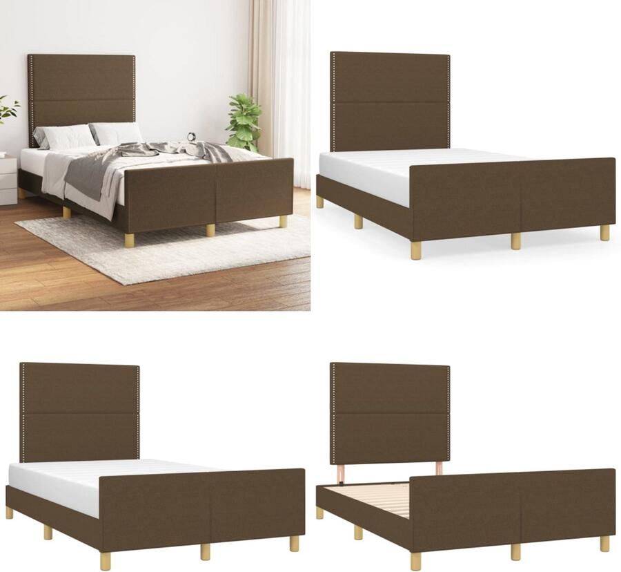 VidaXL Bedframe zonder matras 120x200 cm stof donkerbruin Bedframe Met Hoofdeinde Bedframes Met Hoofdeindes Bed Slaapmeubel