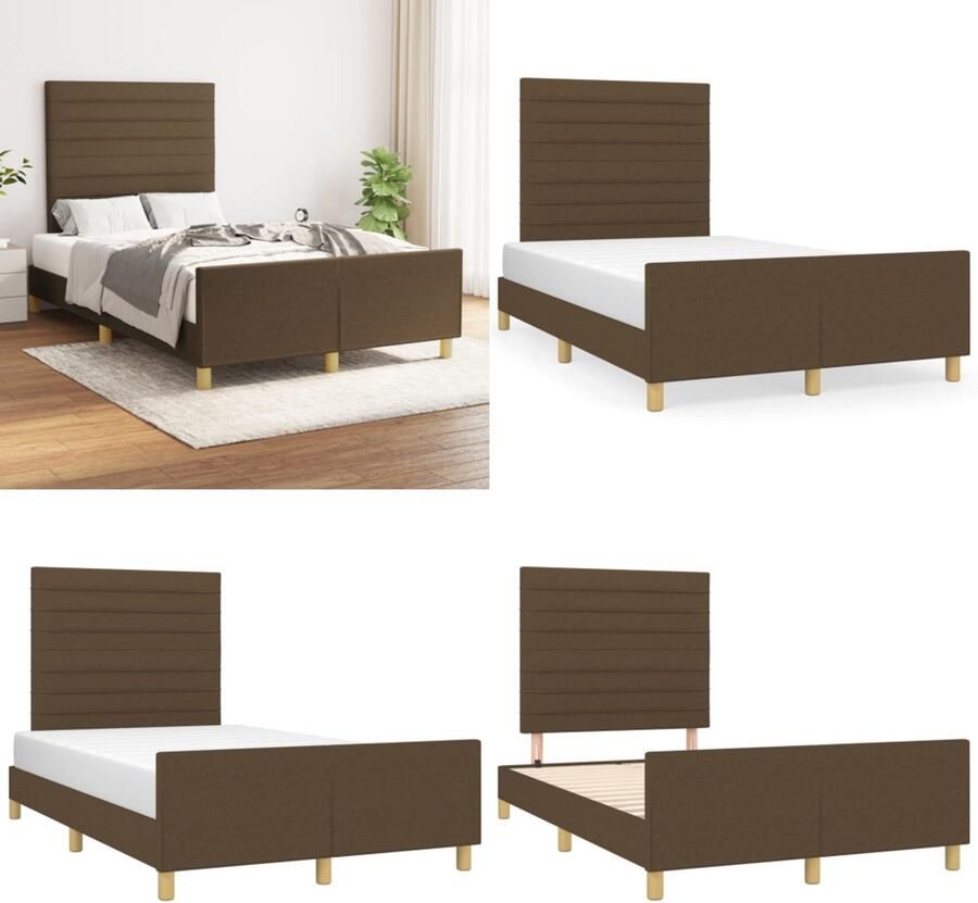 VidaXL Bedframe zonder matras 120x200 cm stof donkerbruin Bedframe Met Hoofdeinde Bedframes Met Hoofdeindes Bed Slaapmeubel - Foto 2