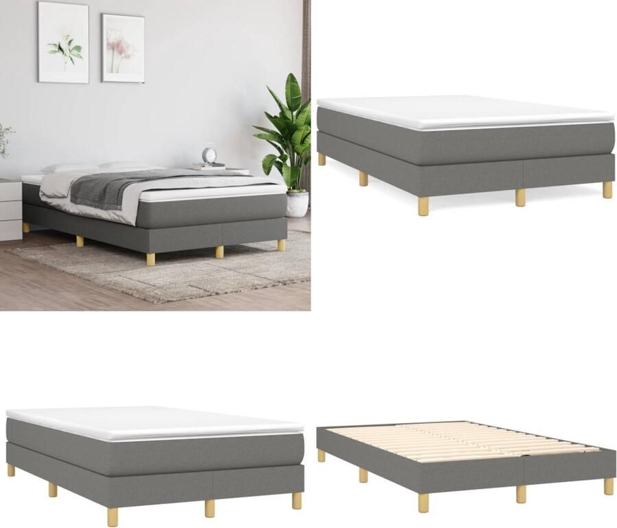 VidaXL Boxspringframe stof donkergrijs 120x200 cm Boxspringframe Boxspringframes Bed Ledikant