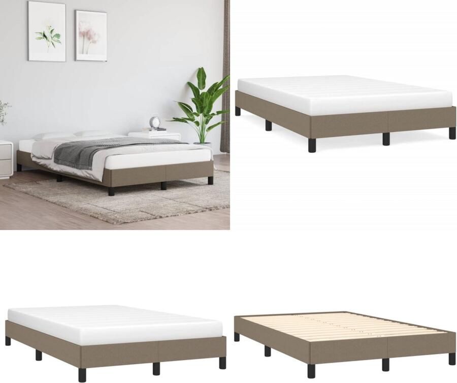 VidaXL Boxspringframe stof taupe 120x200 cm Boxspringframe Boxspringframes Bed Ledikant - Foto 2