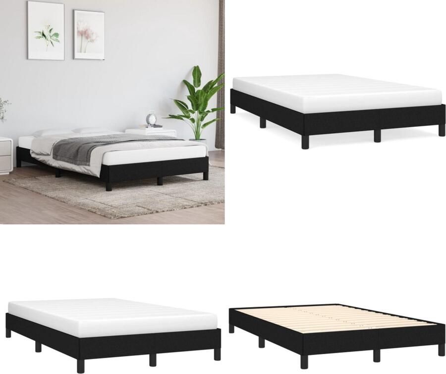 VidaXL Boxspringframe stof zwart 120x200 cm Boxspringframe Boxspringframes Bed Ledikant
