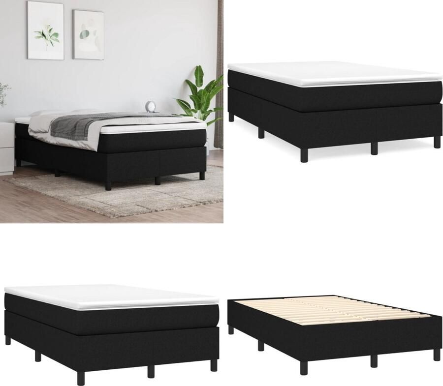 VidaXL Boxspringframe stof zwart 120x200 cm Boxspringframe Boxspringframes Bed Ledikant