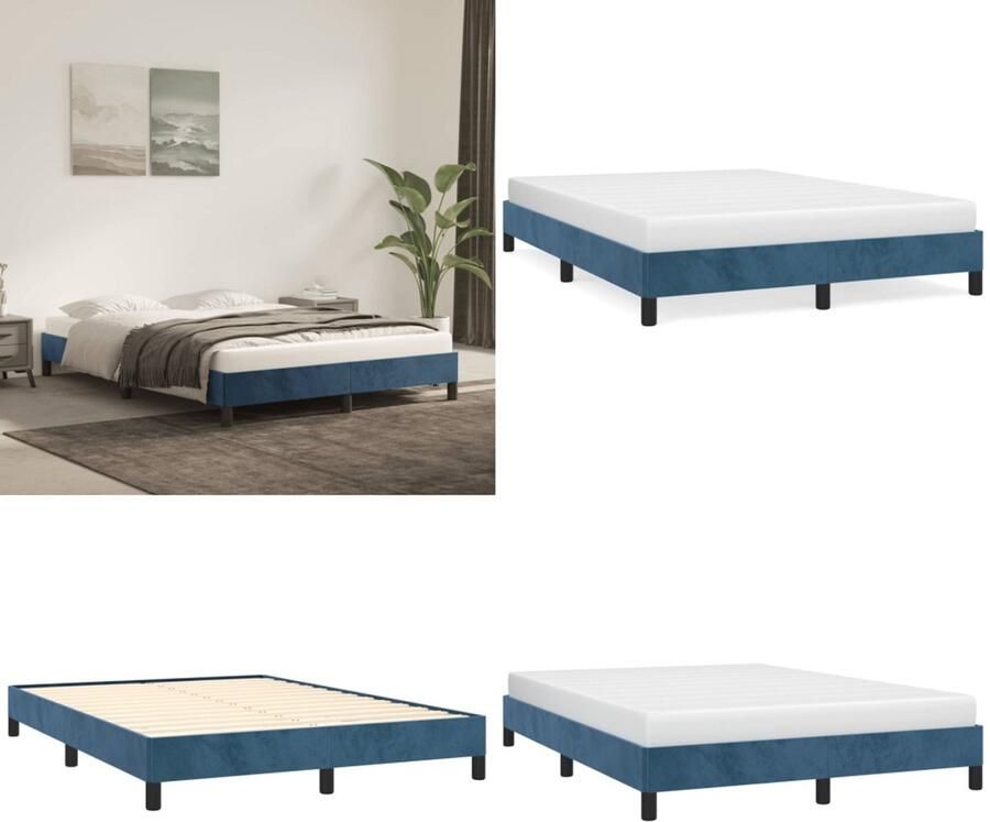 VidaXL Bedframe zonder matras 140x190 cm fluweel donkerblauw Bedframe Bedframes Slaapmeubel Bedbodem