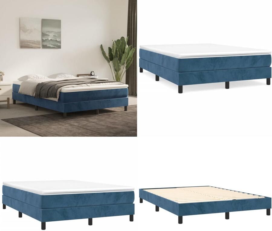 VidaXL Bedframe zonder matras 140x190 cm fluweel donkerblauw Bedframe Bedframes Slaapmeubel Bedbodem