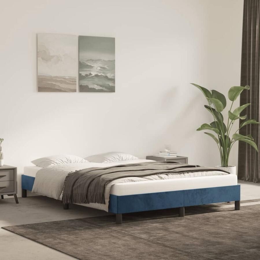VidaXL Bedframe 140x190 cm Fluweel Donkerblauw Donkerblauwe Bed Frame Velvet Bed Frame Tweepersoons Bed Frame Slaapkamer Meubilair Luxe Bed Frame - Foto 2