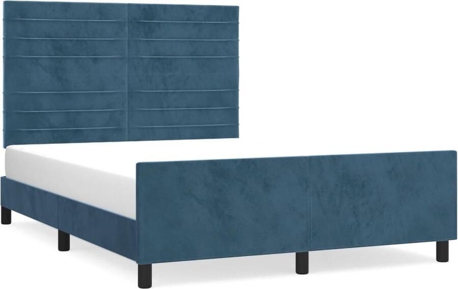 VidaXL -Bedframe-met-hoofdeinde-fluweel-donkerblauw-140x190-cm - Foto 4