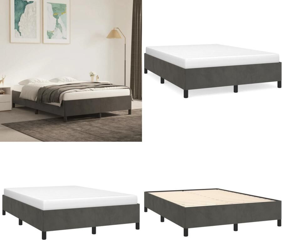 VidaXL Bedframe zonder matras 140x190 cm fluweel donkergrijs Bedframe Bedframes Slaapmeubel Bedbodem