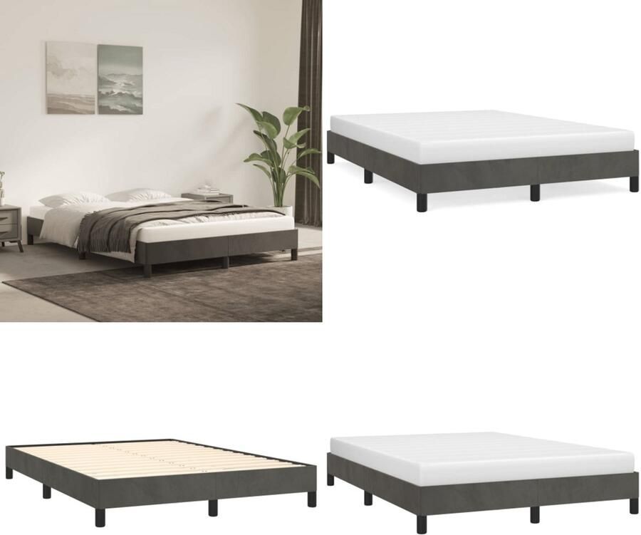 VidaXL Bedframe zonder matras 140x190 cm fluweel donkergrijs Bedframe Bedframes Slaapmeubel Bedbodem