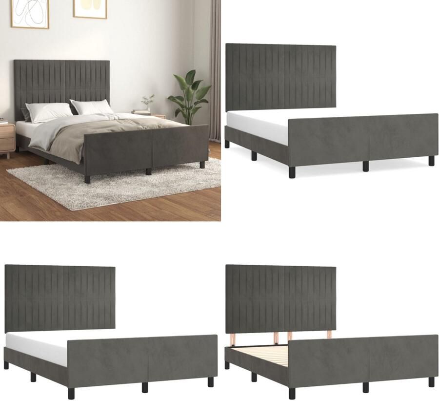 VidaXL Bedframe zonder matras 140x190 cm fluweel donkergrijs Bedframe Met Hoofdeinde Bedframes Met Hoofdeindes Bed Slaapmeubel