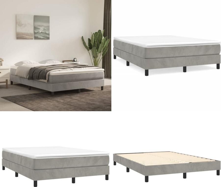 VidaXL Boxspringframe fluweel lichtgrijs 140x190 cm Boxspring Bed Frame Boxspring Bed Frames Bed Slaapkamer Meubels