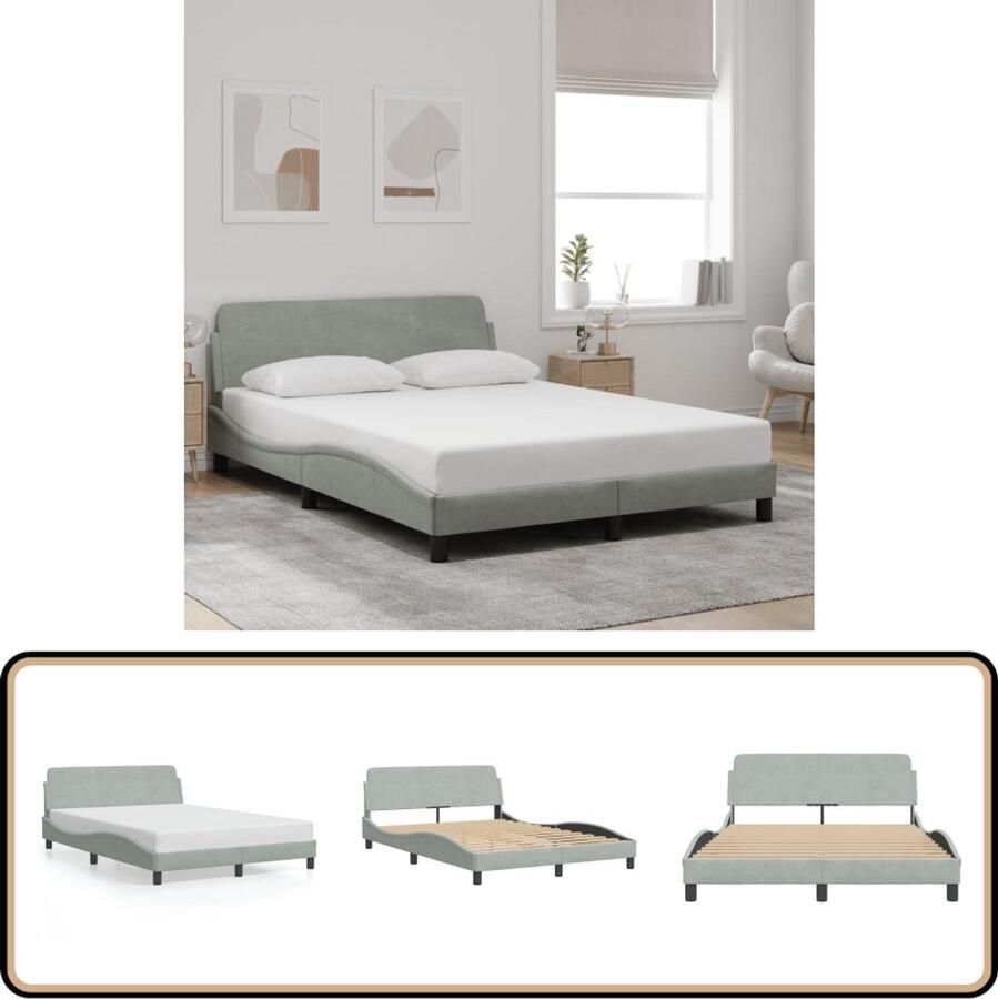 VidaXL Bedframe zonder matras 140x190 cm fluweel lichtgrijs - Foto 2