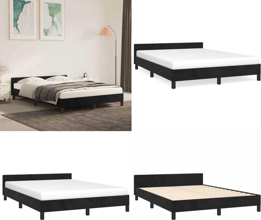 VidaXL Bedframe zonder matras 140x190 cm fluweel zwart Bedframe Met Hoofdeinde Bedframes Met Hoofdeindes Bed Slaapmeubel