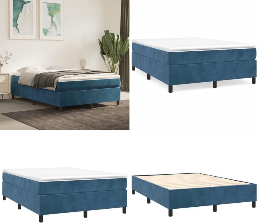 VidaXL Boxspringframe fluweel donkerblauw 140x200 cm Boxspring Bed Frame Boxspring Bed Frames Bed Slaapkamer Meubels