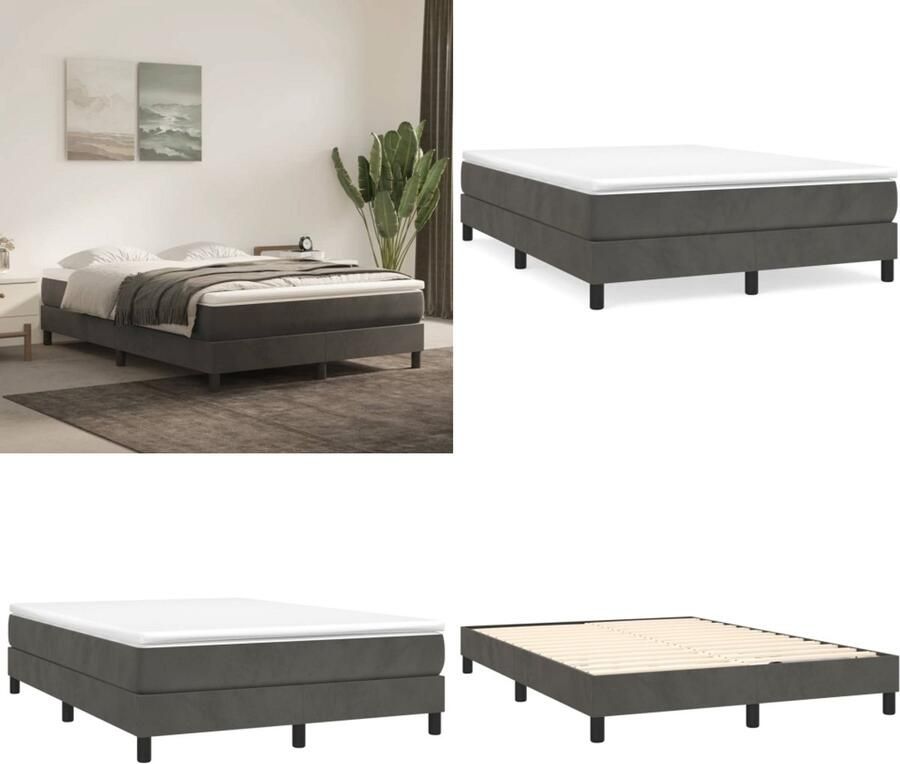 VidaXL Boxspringframe fluweel donkergrijs 140x200 cm Boxspring Bed Frame Boxspring Bed Frames Bed Slaapkamer Meubels