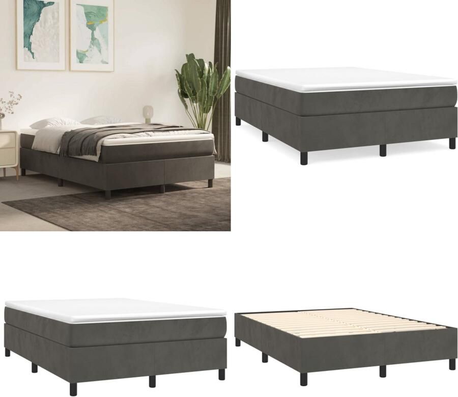 VidaXL Boxspringframe fluweel donkergrijs 140x200 cm Boxspring Bed Frame Boxspring Bed Frames Bed Slaapkamer Meubels