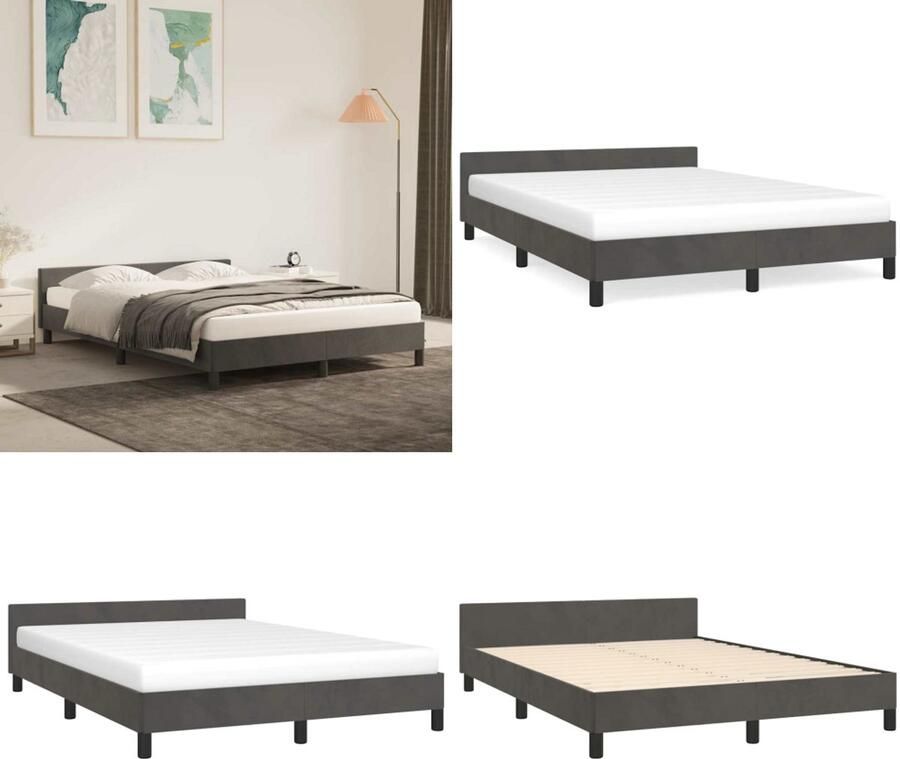 VidaXL Bedframe zonder matras 140x200 cm fluweel donkergrijs Bedframe Met Hoofdeinde Bedframes Met Hoofdeindes Bed Slaapmeubel