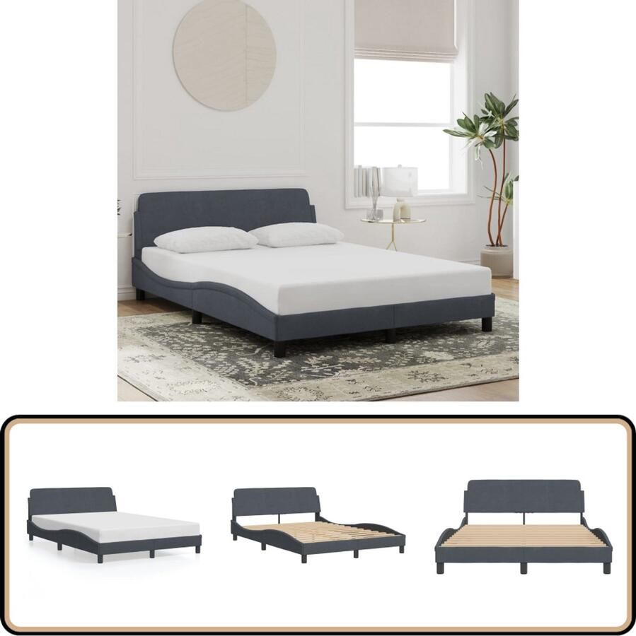 VidaXL Bedframe zonder matras 140x200 cm fluweel donkergrijs