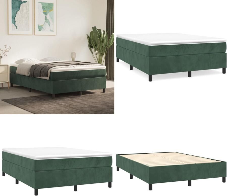 VidaXL Boxspringframe fluweel donkergroen 140x200 cm Boxspring Bed Frame Boxspring Bed Frames Bed Slaapkamer Meubels