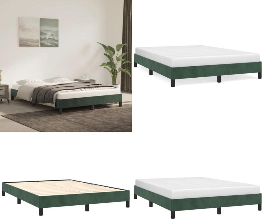 VidaXL Boxspringframe fluweel donkergroen 140x200 cm Boxspring Bed Frame Boxspring Bed Frames Bed Slaapkamer Meubels - Foto 2