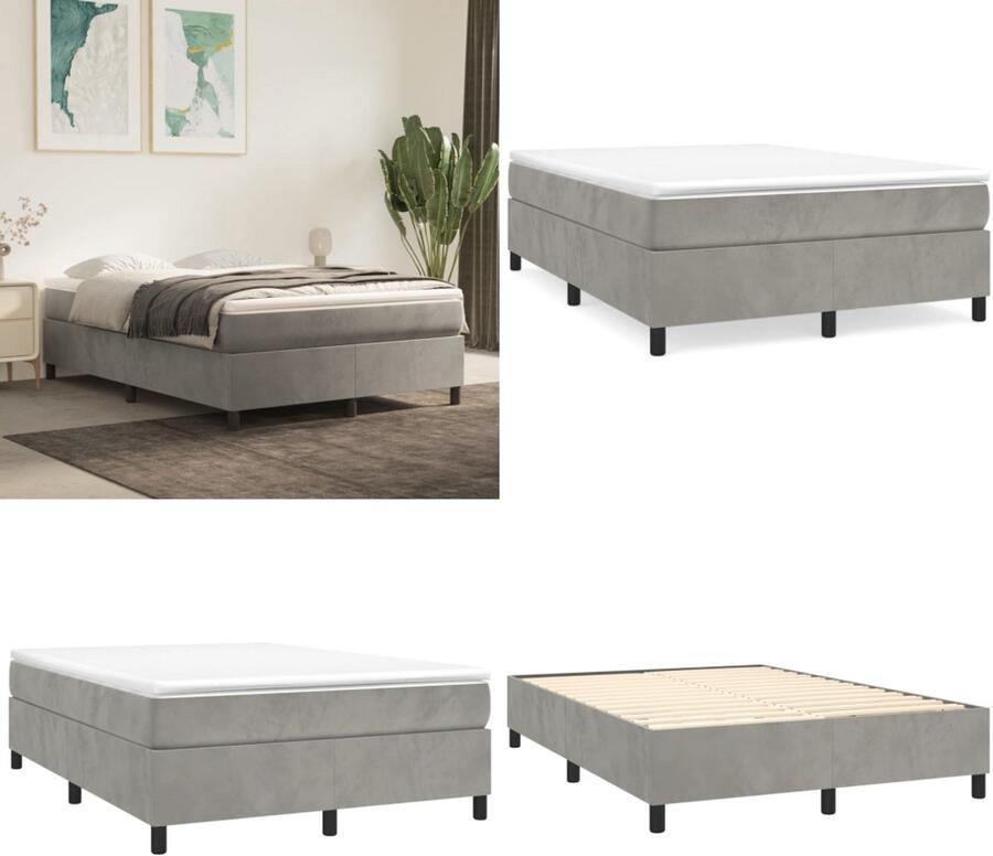 VidaXL Boxspringframe fluweel lichtgrijs 140x200 cm Boxspring Bed Frame Boxspring Bed Frames Bed Slaapkamer Meubels