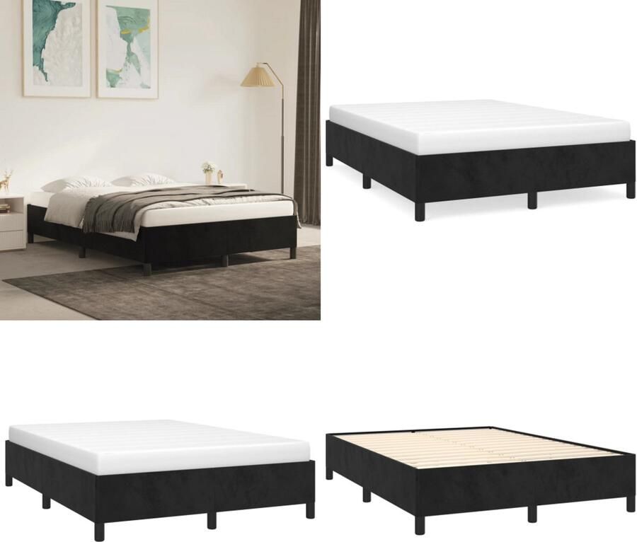 VidaXL Bedframe zonder matras 140x200 cm fluweel zwart Bedframe Bedframes Slaapmeubel Bedbodem - Foto 2
