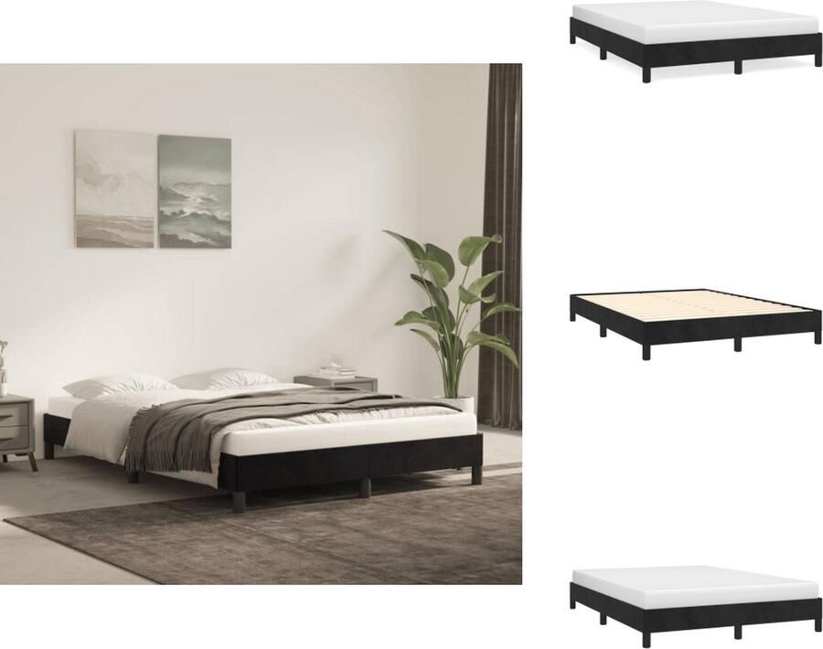 VidaXL Bedframe Zwart fluwelen 203 x 143 x 25 cm Ondersteunende poten Multiplex lattenbodem Bed - Foto 2