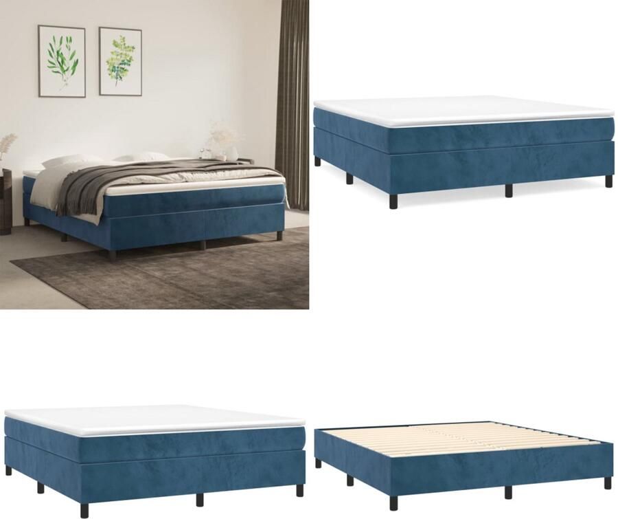 VidaXL Boxspringframe fluweel donkerblauw 160x200 cm Boxspring Bed Frame Boxspring Bed Frames Bed Slaapkamer Meubels