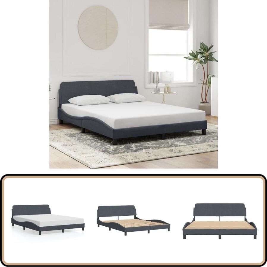 VidaXL Bedframe zonder matras 160x200 cm fluweel donkergrijs - Foto 3