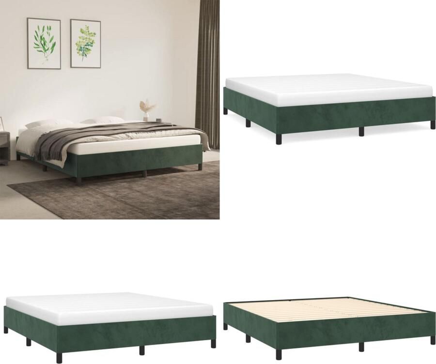 VidaXL Bedframe zonder matras 160x200 cm fluweel donkergroen Bedframe Bedframes Slaapmeubel Bedbodem