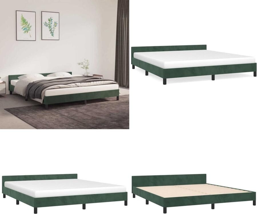 VidaXL Bedframe met hoofdeinde fluweel donkergroen 160x200 cm Bedframe Met Hoofdeinde Bedframes Met Hoofdeindes Bed Slaapmeubel