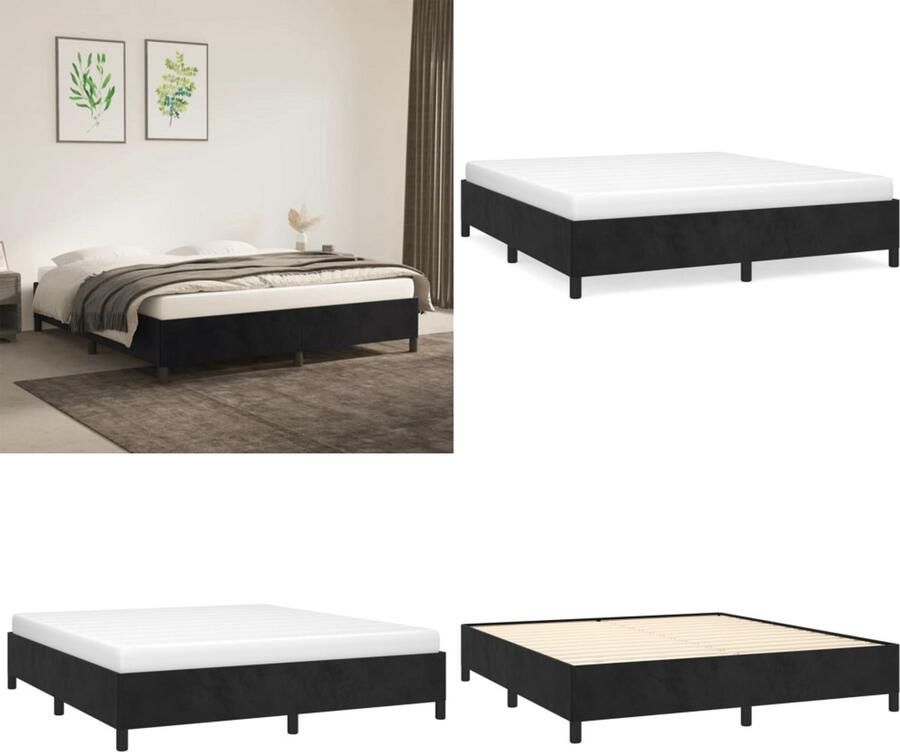VidaXL Bedframe zonder matras 160x200 cm fluweel zwart Bedframe Bedframes Slaapmeubel Bedbodem