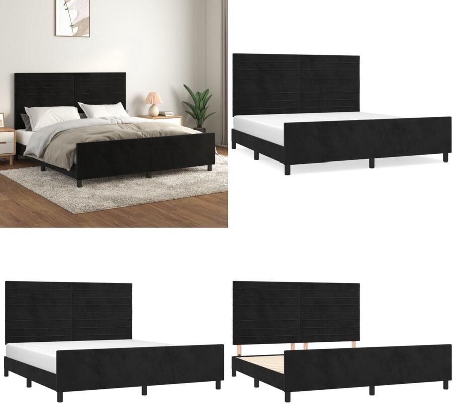 VidaXL Bedframe zonder matras 160x200 cm fluweel zwart Bedframe Met Hoofdeinde Bedframes Met Hoofdeindes Bed Slaapmeubel