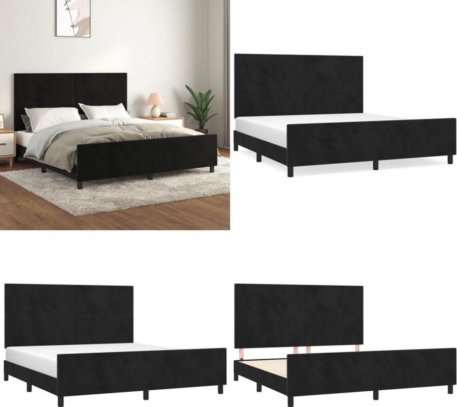 VidaXL Bedframe zonder matras 160x200 cm fluweel zwart Bedframe Met Hoofdeinde Bedframes Met Hoofdeindes Bed Slaapmeubel