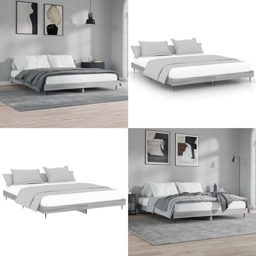 VidaXL Bedframe bewerkt hout grijs sonoma eikenkleurig 160x200 cm Bedframe Bedframes Bed Frame - Foto 2