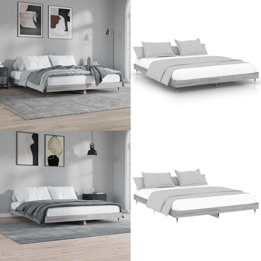 VidaXL Bedframe bewerkt hout grijs sonoma eikenkleurig 160x200 cm Bedframe Bedframes Bed Frame