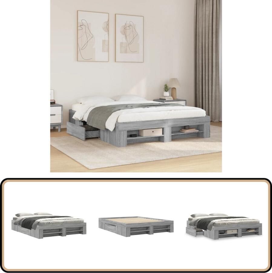 VidaXL Bedframe zonder matras 160x200 cm spaanplaat grijs Sonoma