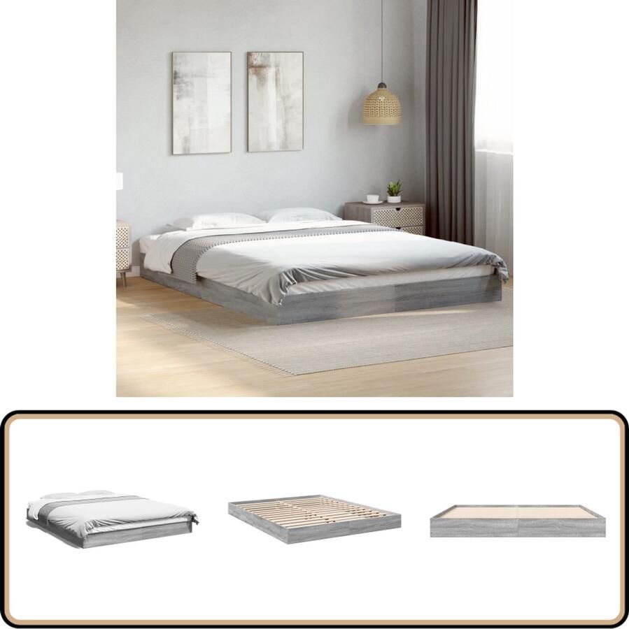 VidaXL Bedframe zonder matras 160x200 cm spaanplaat grijs Sonoma