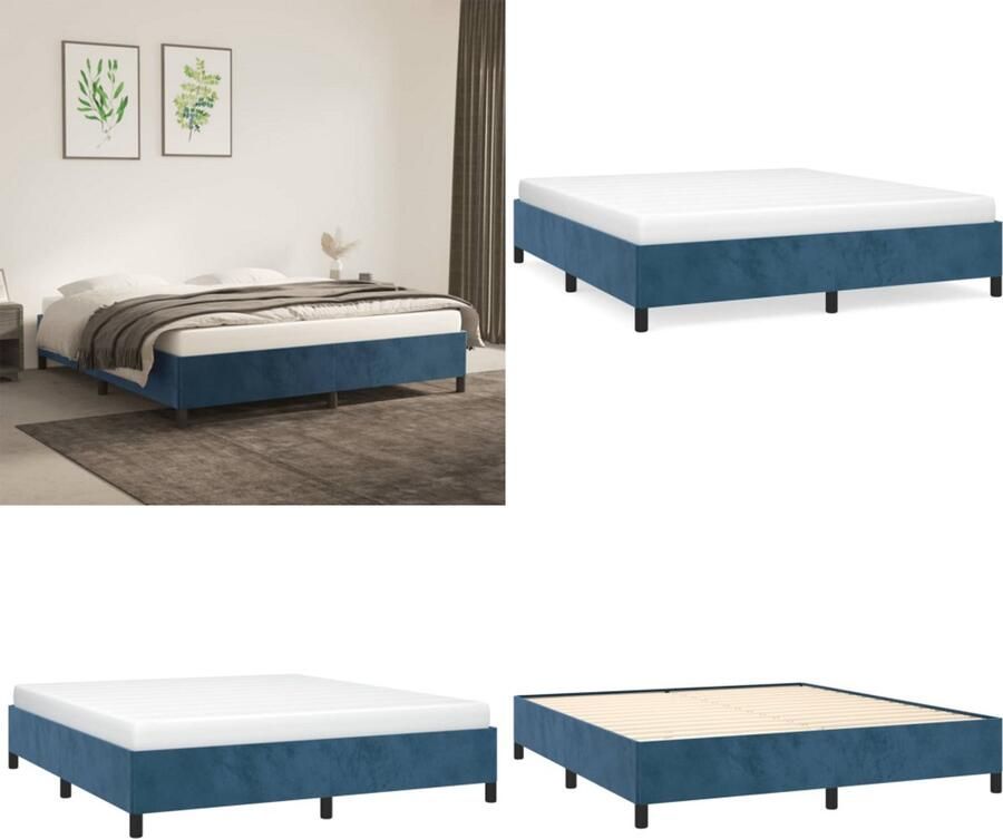 VidaXL Bedframe zonder matras 180x200 cm fluweel donkerblauw - Foto 4