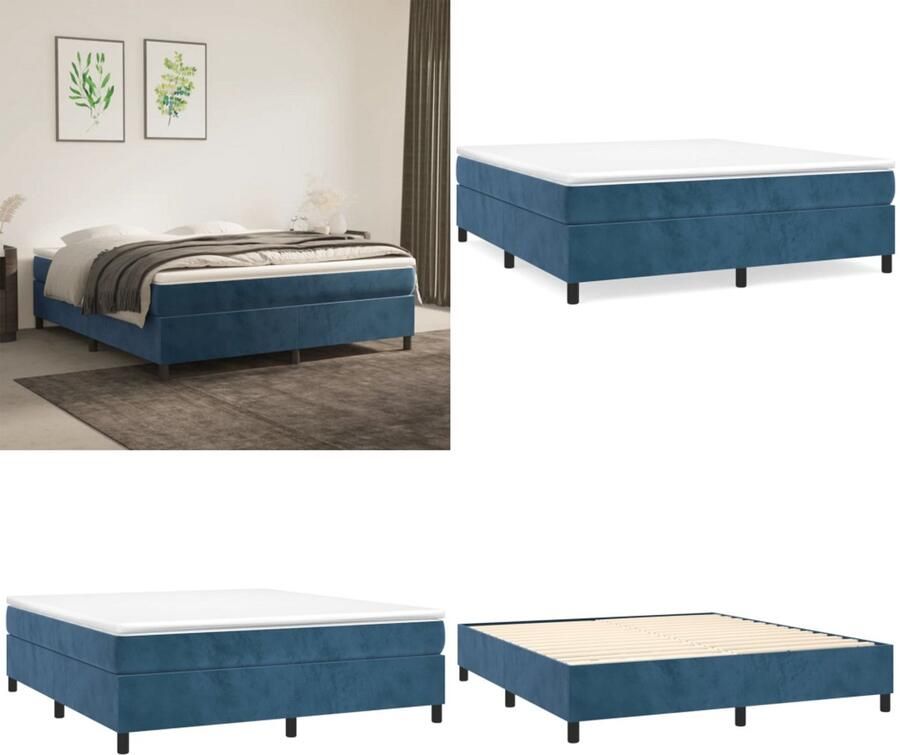 VidaXL Boxspringframe fluweel donkerblauw 180x200 cm Boxspring Bed Frame Boxspring Bed Frames Bed Slaapkamer Meubels