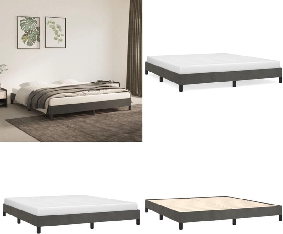 VidaXL Bedframe zonder matras 180x200 cm fluweel donkergrijs Bedframe Bedframes Slaapmeubel Bedbodem