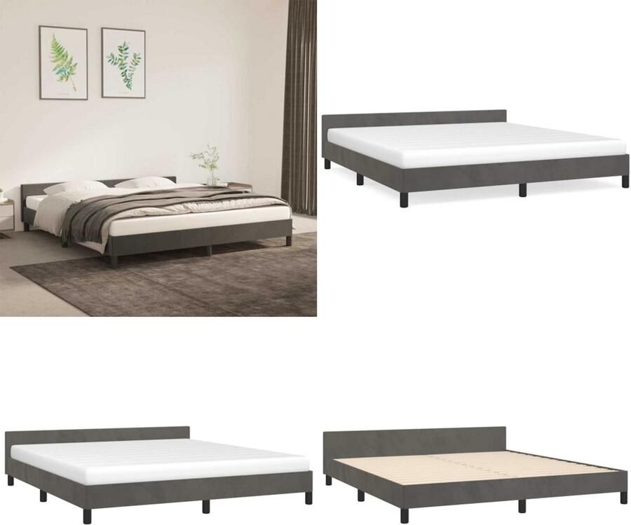 VidaXL Bedframe met hoofdeinde fluweel donkergrijs 180x200 cm Bedframe Met Hoofdeinde Bedframes Met Hoofdeindes Bed Slaapmeubel