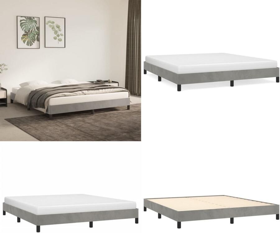 VidaXL Boxspringframe fluweel lichtgrijs 180x200 cm Boxspring Bed Frame Boxspring Bed Frames Bed Slaapkamer Meubels