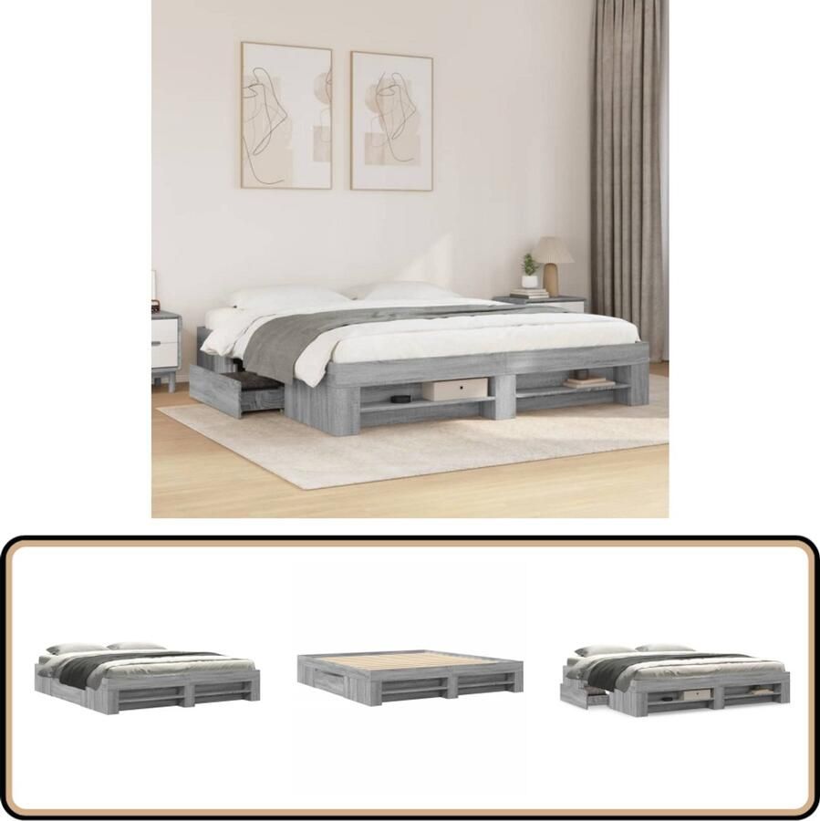 VidaXL Bedframe zonder matras 180x200 cm spaanplaat grijs Sonoma