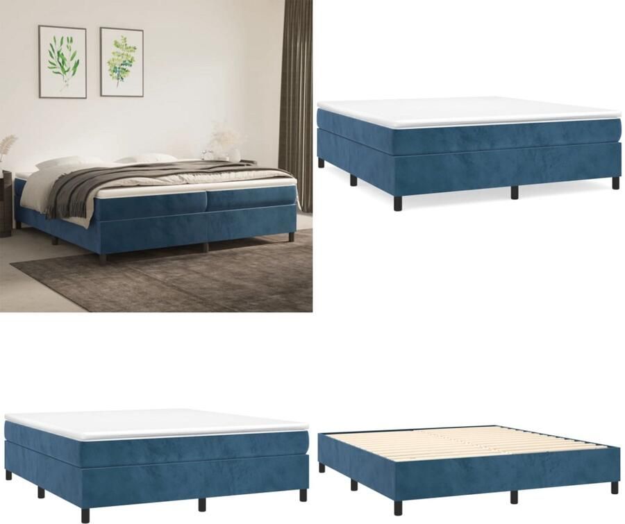 VidaXL Boxspringframe fluweel donkerblauw 200x200 cm Boxspring Bed Frame Boxspring Bed Frames Bed Slaapkamer Meubels